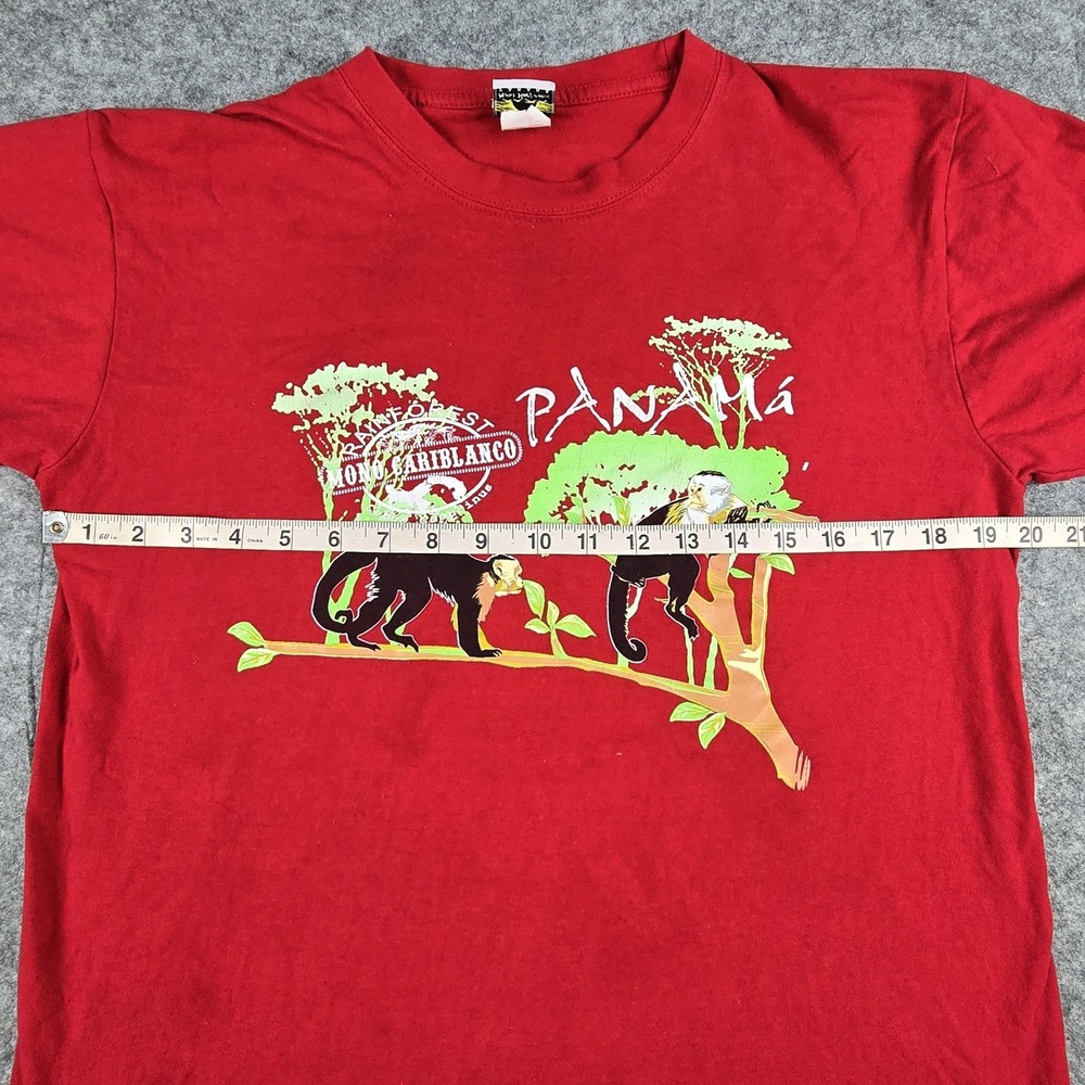 New Horizons Panama Shirt Mens Medium Red Rainforest Mono Cariblanco Monkey Tee - Picture 6 of 11